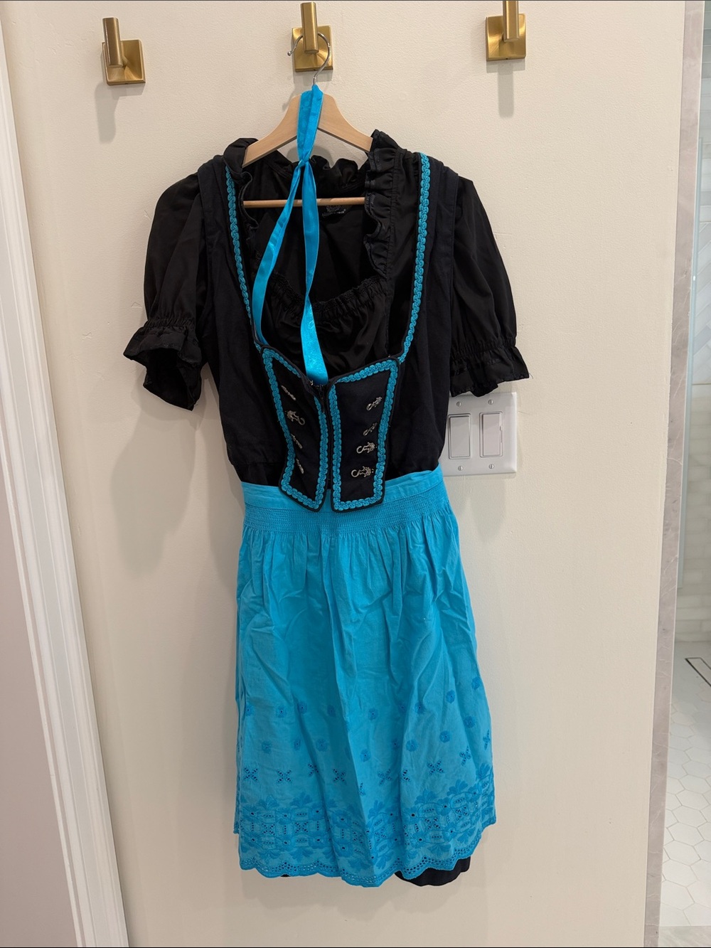 Black and Turquoise Formal Dirndl Dress with Decorative Bodice